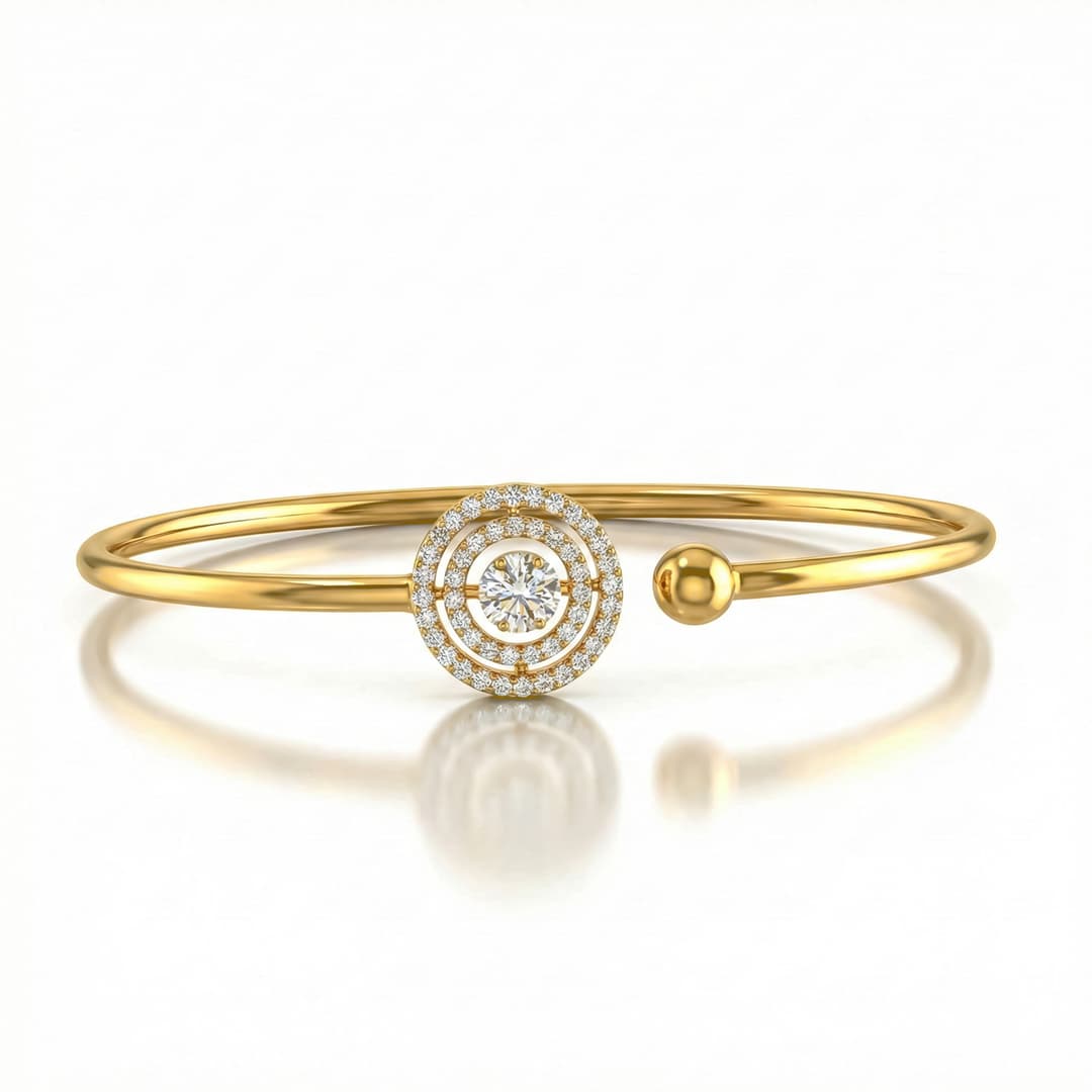 Halo circle Yellow  Gold 18K  Lab-Grown Diamond Bracelet